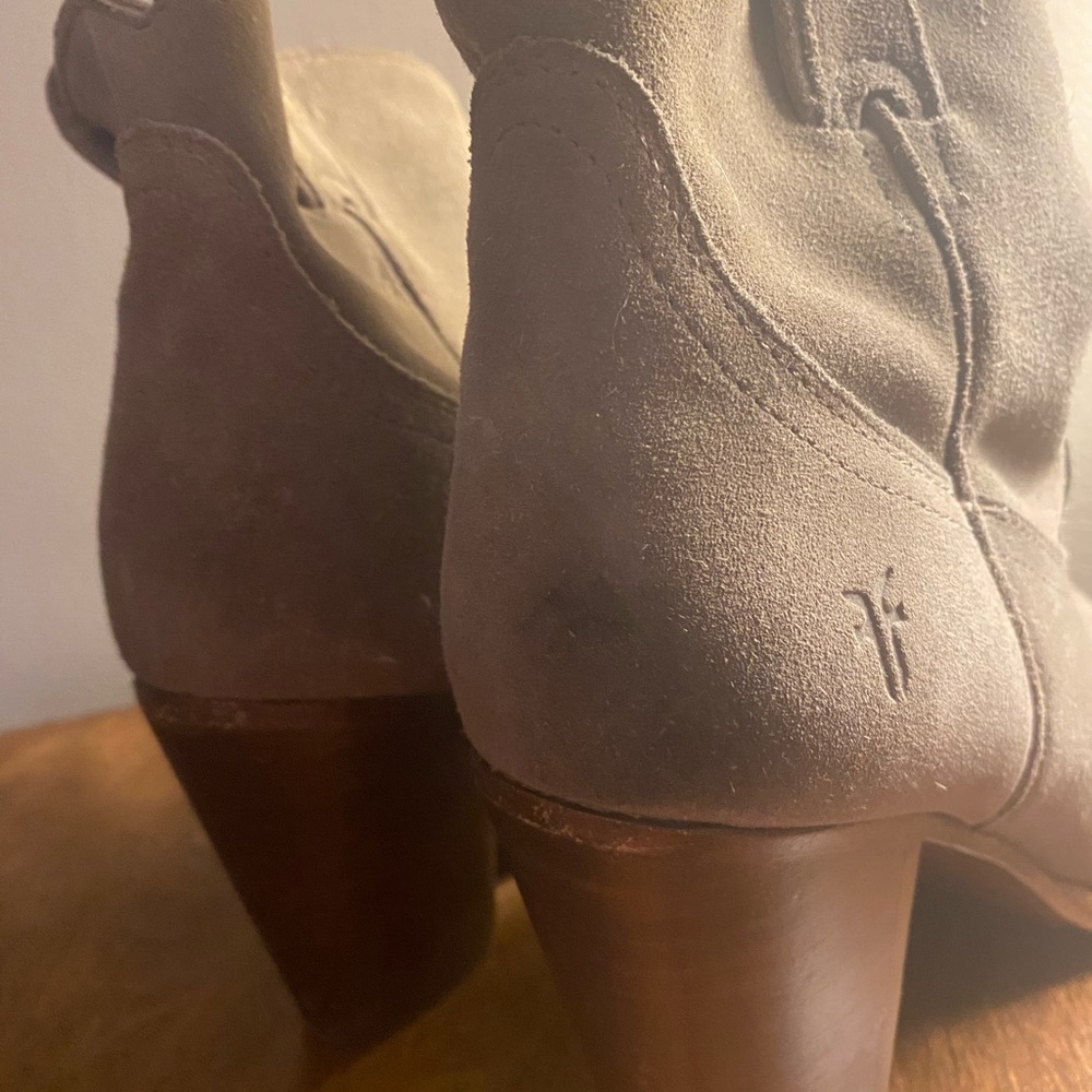 Grey Suede Frye Cowgirl Booties